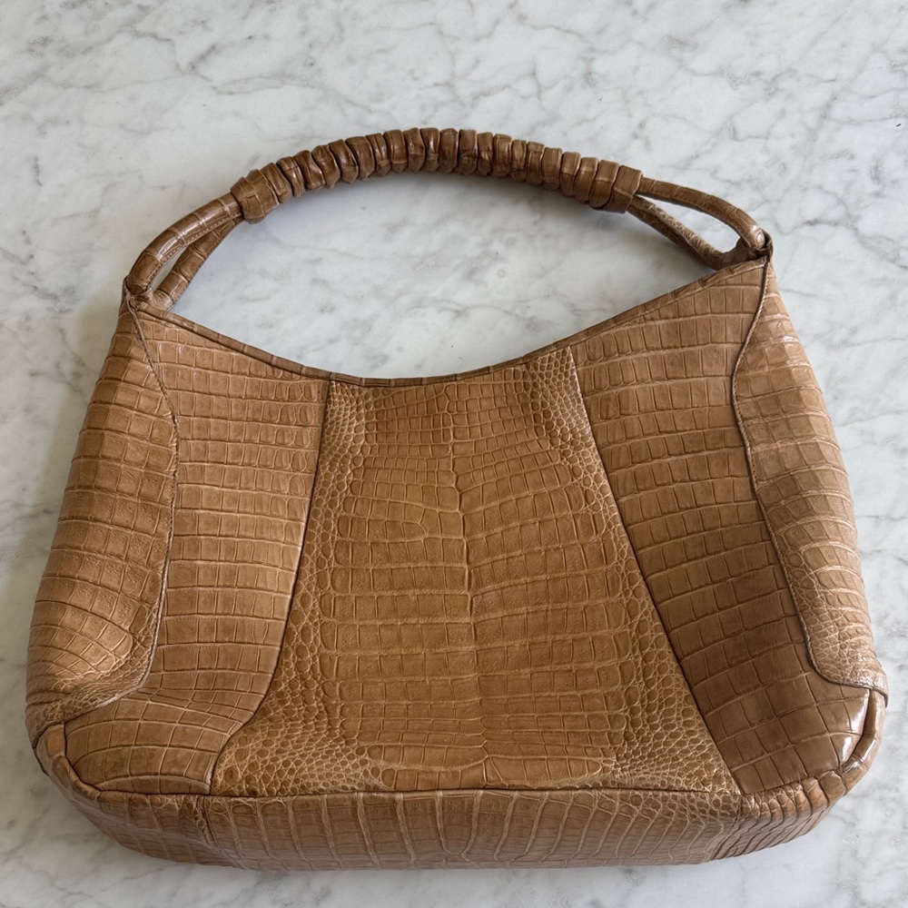 Nancy Gonzalez Tan Crocodile-Embossed Leather Bag